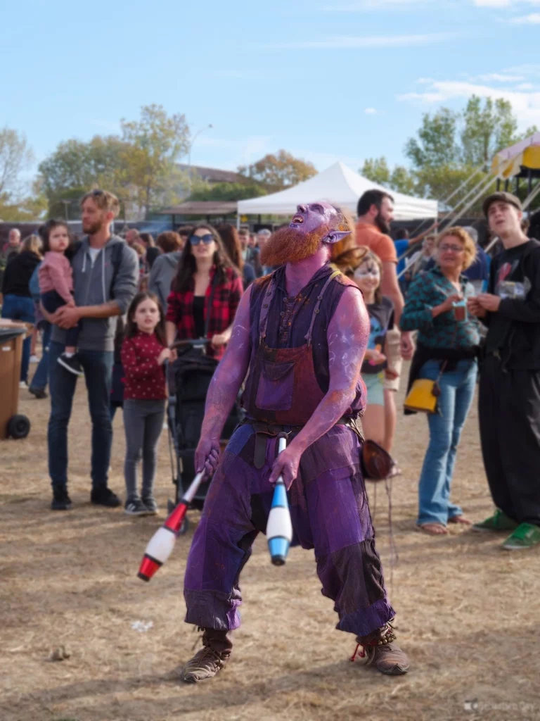 spectacle de rue, jongle, elfe de couleurs